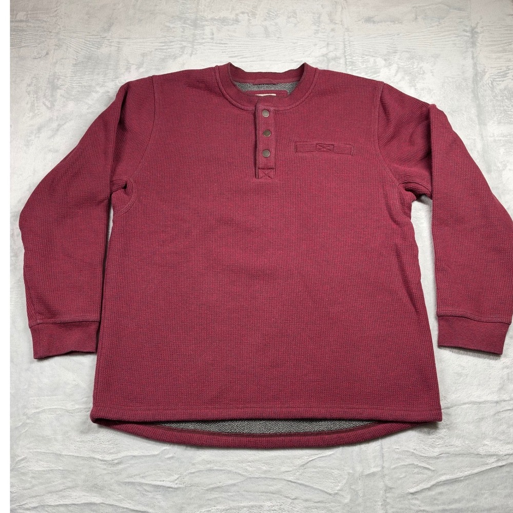 L.L.Bean Men L Heavyweight Waffle Henley Burgundy Fleece Lined Pullover Outdoor